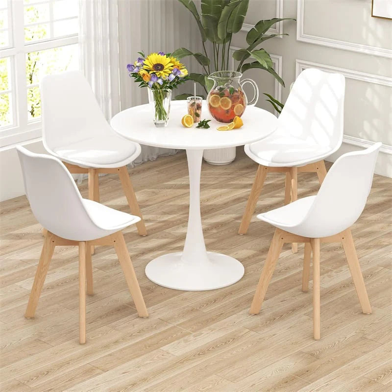 Modern 5-Piece Round Dining Table Set for 4, 32" Kitchen Table with 4 Chairs & Solid Wood Legs, Dinette Set for Small Spaces
