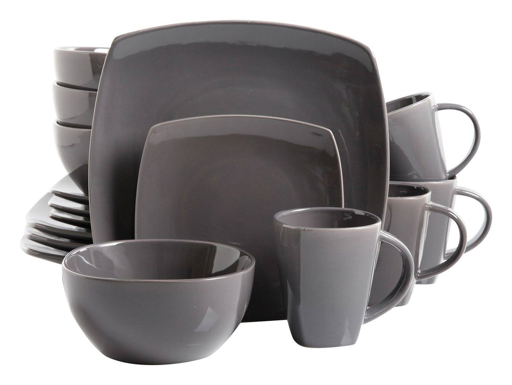 Gibson Soho Lounge Square 16-Piece Dinnerware Set - Gray