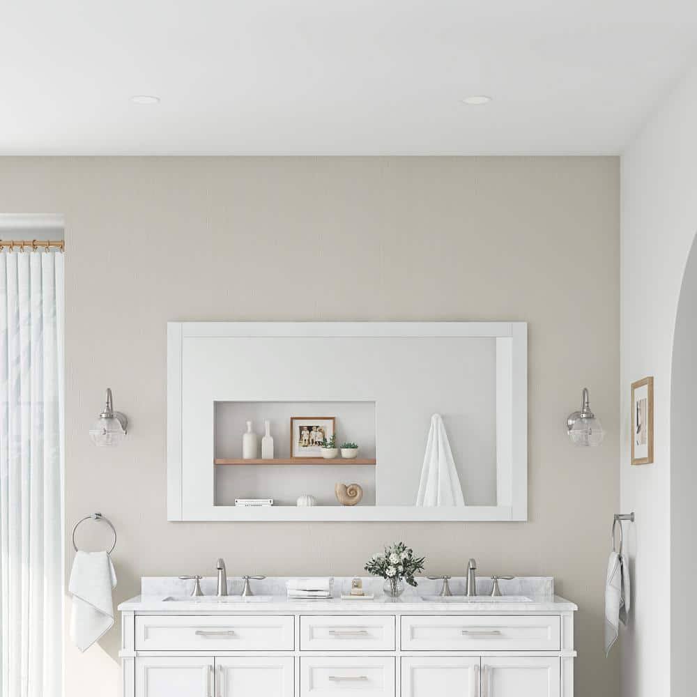 Home Decorators Collection Caville 60 in. W x 32 in. H Rectangular Framed Wall Mount Bathroom Vanity Mirror in White