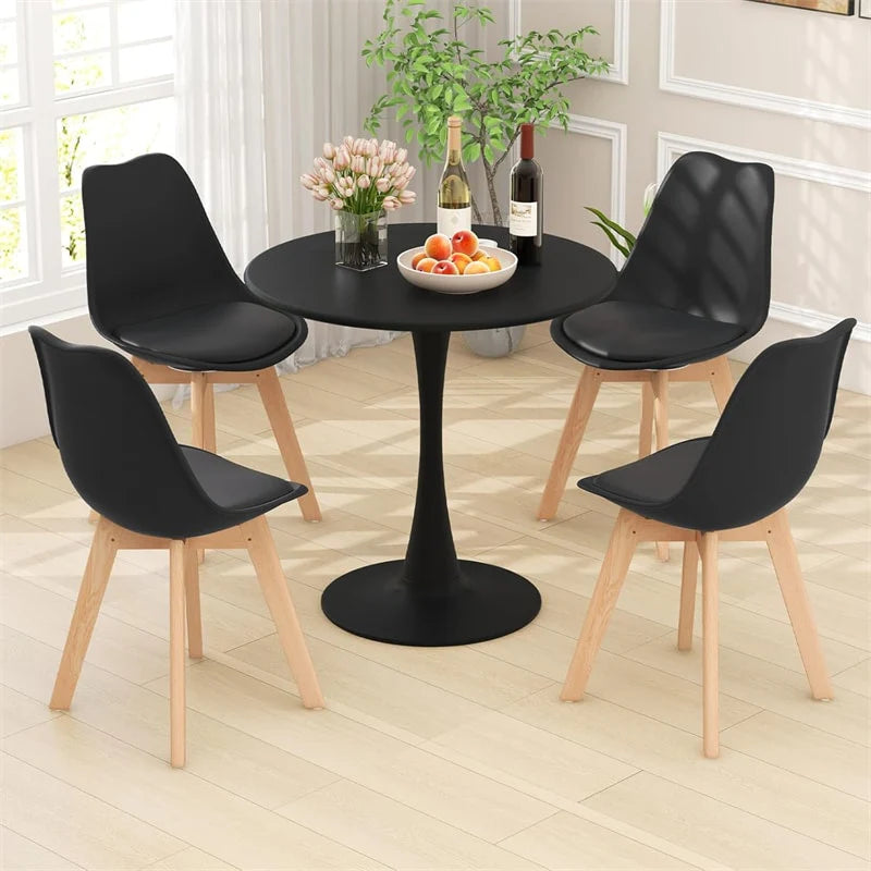 Modern 5-Piece Round Dining Table Set for 4, 32" Kitchen Table with 4 Chairs & Solid Wood Legs, Dinette Set for Small Spaces