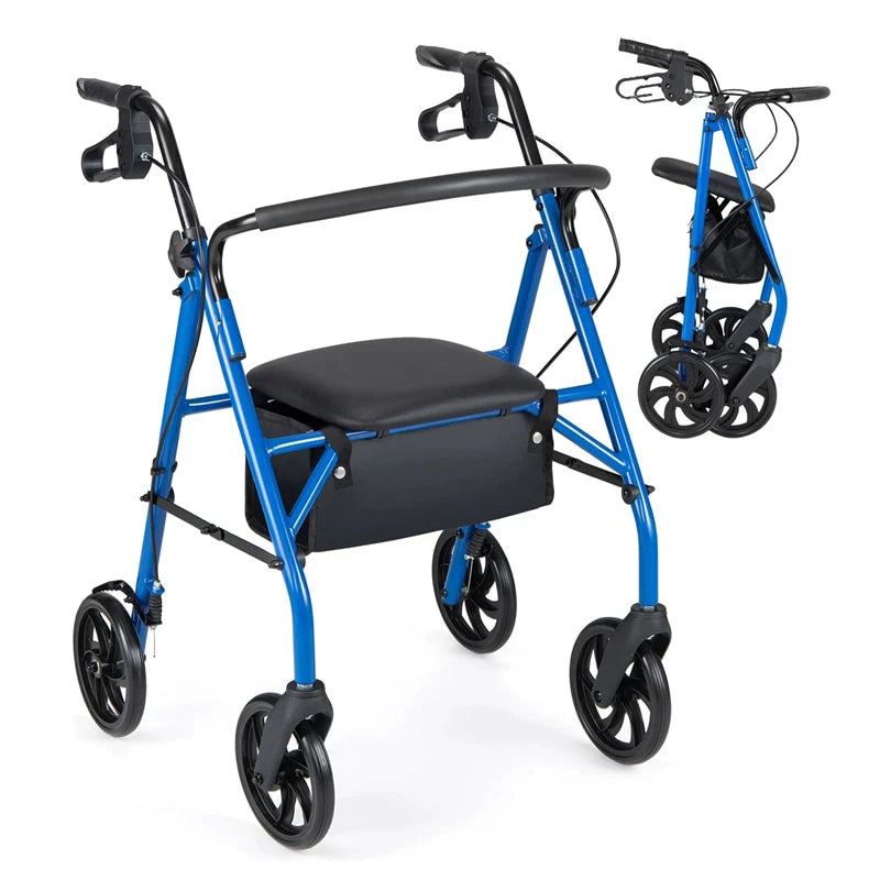 Foldable Rollator Walker with Seat & Height Adjustable Handles for Seniors, Lightweight Portable Rolling Walker w/ 8" Wheels & Storage Basket