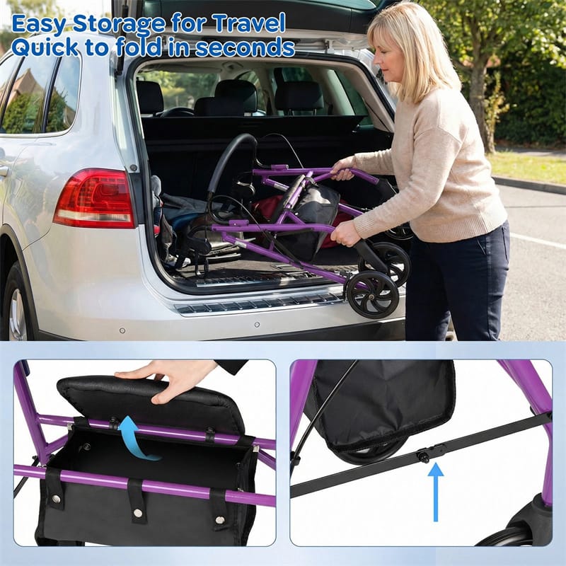 Foldable Rollator Walker with Seat & Height Adjustable Handles for Seniors, Lightweight Portable Rolling Walker w/ 8" Wheels & Storage Basket