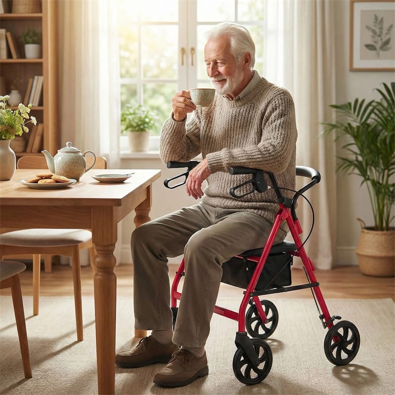 Foldable Rollator Walker with Seat & Height Adjustable Handles for Seniors, Lightweight Portable Rolling Walker w/ 8" Wheels & Storage Basket
