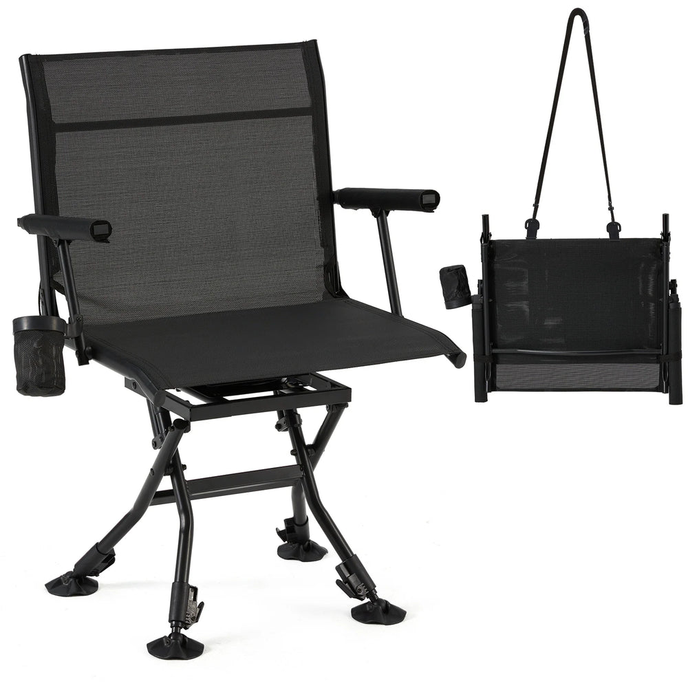 AECOJOY Folding Hunting Swivel Chair, Compact Storage Design, Black Steel Frame for Outdoor Shooting & Camping